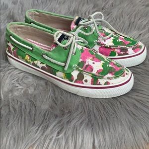 Sherry Top-Sider Pink & Green Splatter Shoes